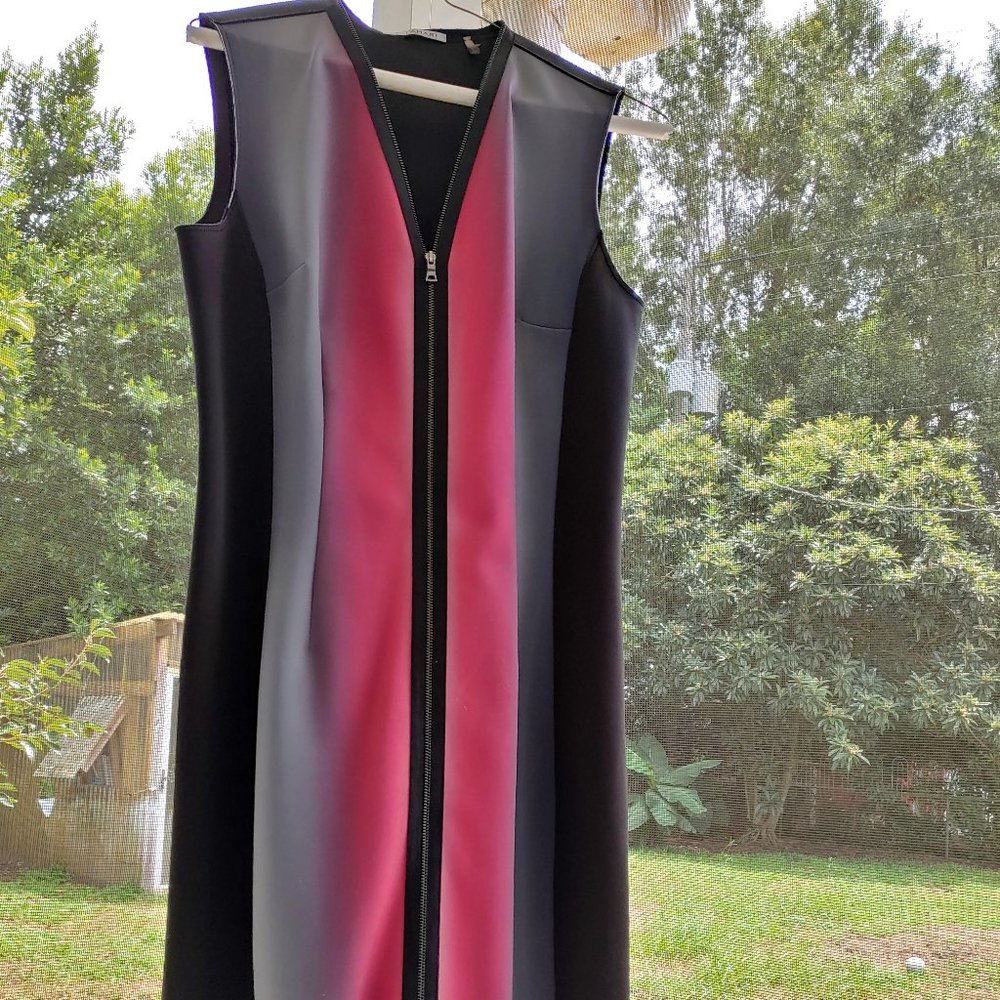 T. Tahari black, grey, pink dress